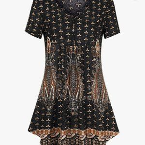 Women's V Neck Pleated Flared Tunic Top